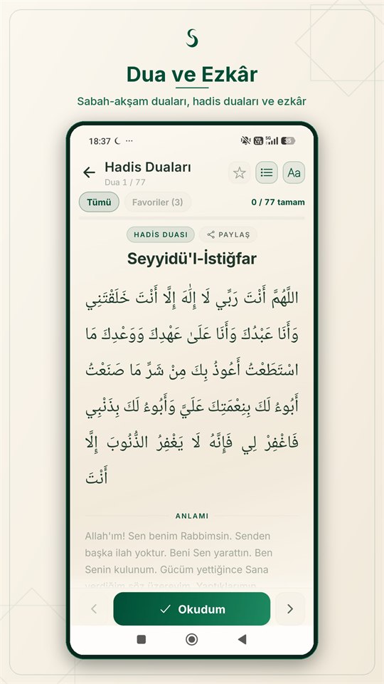 Dua okuma ekranı
