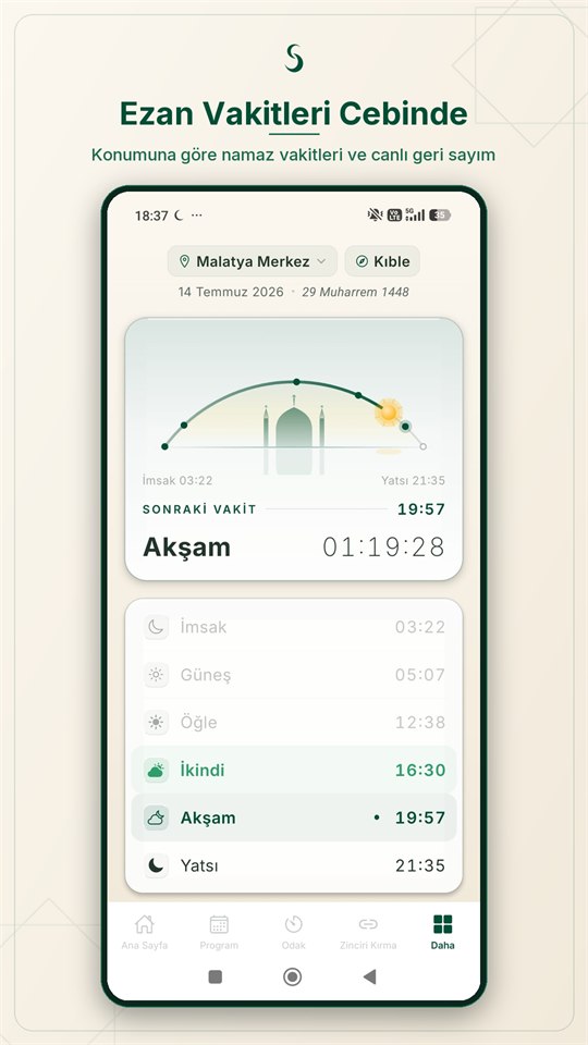 Ezan vakitleri ekranı