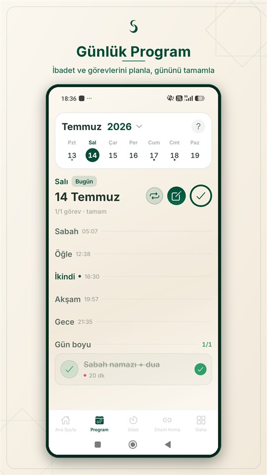 Günlük program ekranı